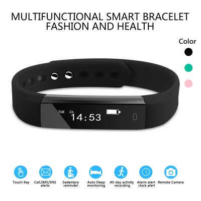 FUNSUO ID115 Smart Bracelet with Heart Rate IP67 Waterproof Sleep Monitor for Android and IOS Smart phones (Black)